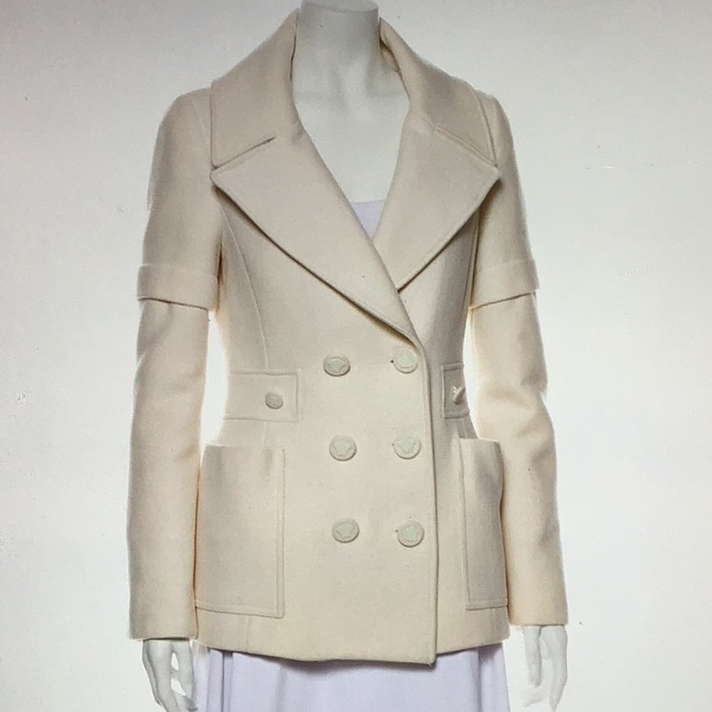 Creme Versace wool blazer with patch pockets